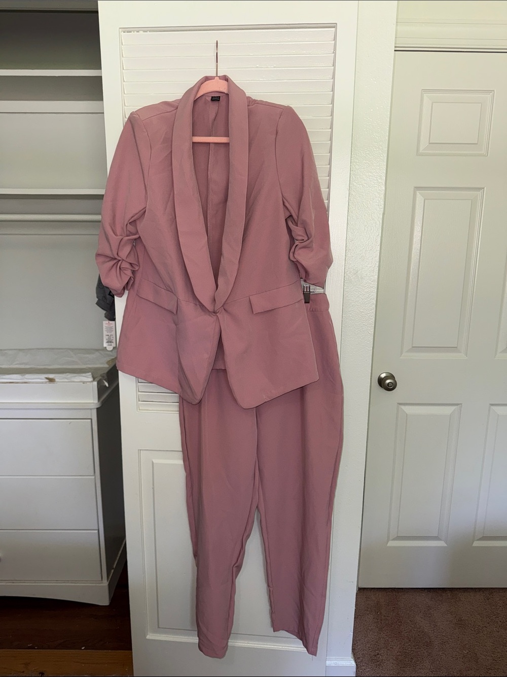 SHEIN Mauve Pink Tailored Blazer & High-Waist Pants Set